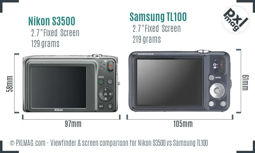 Nikon S3500 vs Samsung TL100 Screen and Viewfinder comparison