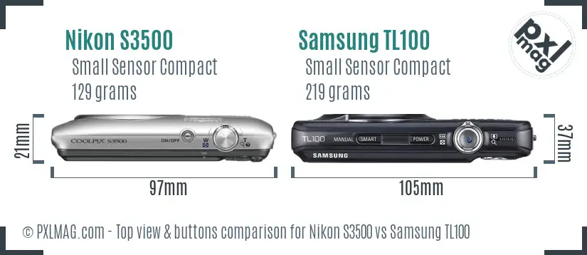 Nikon S3500 vs Samsung TL100 top view buttons comparison