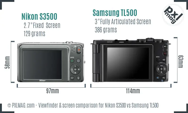 Nikon S3500 vs Samsung TL500 Screen and Viewfinder comparison
