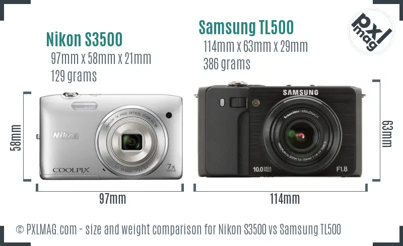 Nikon S3500 vs Samsung TL500 size comparison Nikon S3500 vs Samsung TL500 size comparison