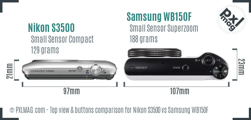 Nikon S3500 vs Samsung WB150F top view buttons comparison Nikon S3500 vs Samsung WB150F top view buttons comparison