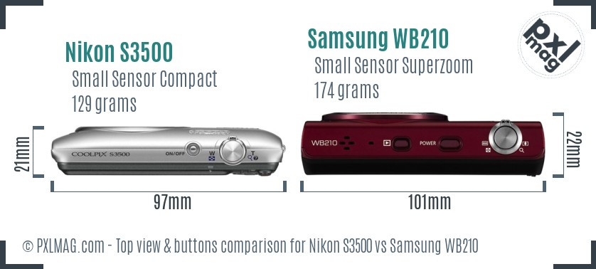 Nikon S3500 vs Samsung WB210 top view buttons comparison