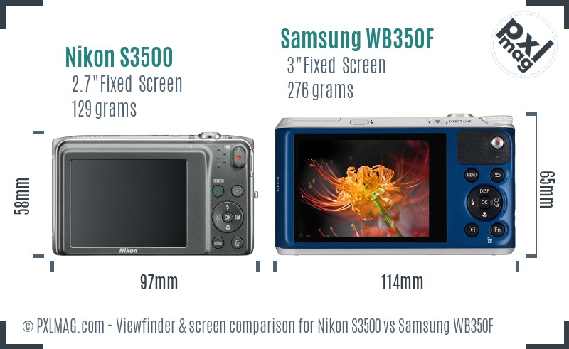Nikon S3500 vs Samsung WB350F Screen and Viewfinder comparison