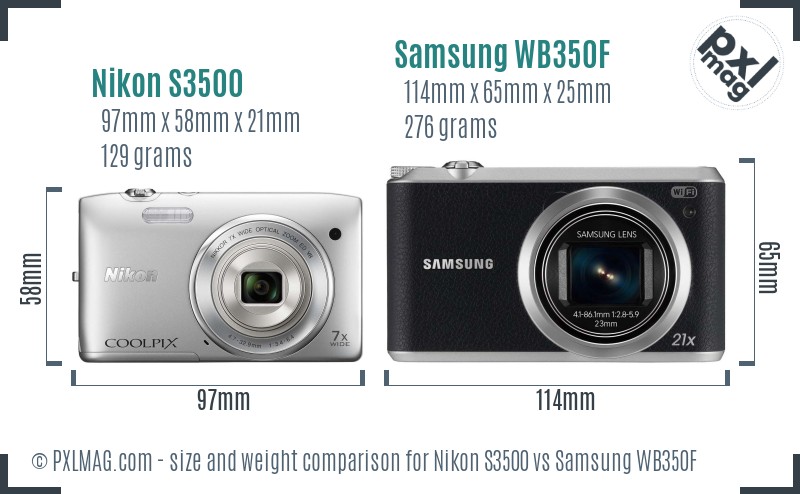 Nikon S3500 vs Samsung WB350F size comparison