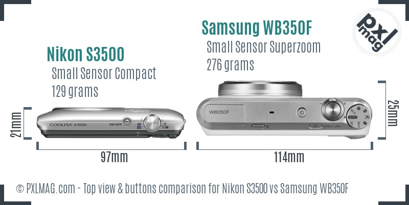 Nikon S3500 vs Samsung WB350F top view buttons comparison
