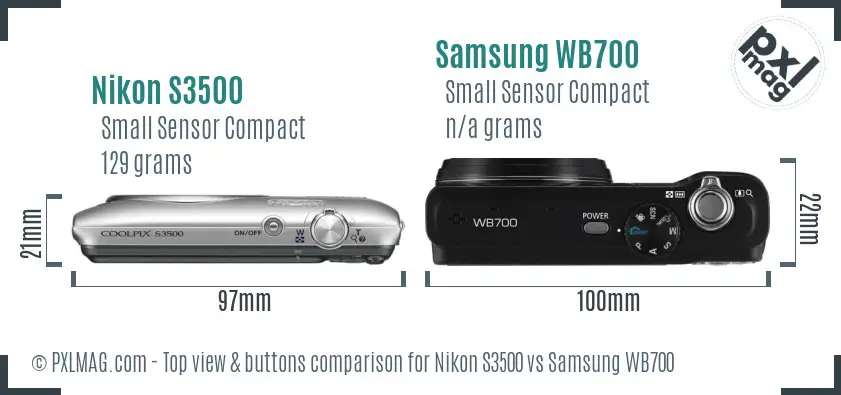 Nikon S3500 vs Samsung WB700 top view buttons comparison Nikon S3500 vs Samsung WB700 top view buttons comparison