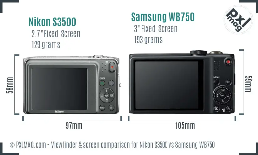Nikon S3500 vs Samsung WB750 Screen and Viewfinder comparison