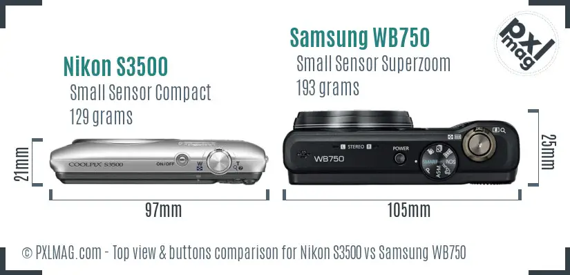 Nikon S3500 vs Samsung WB750 top view buttons comparison