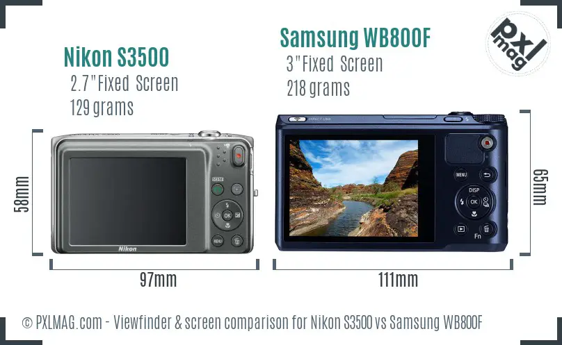 Nikon S3500 vs Samsung WB800F Screen and Viewfinder comparison