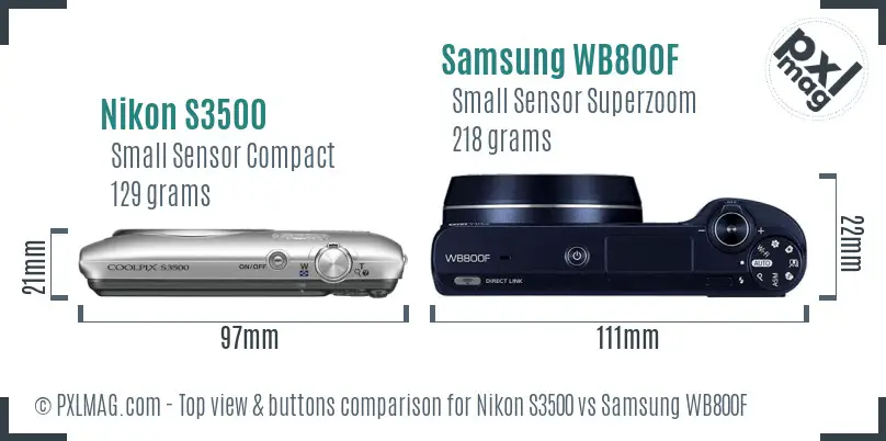 Nikon S3500 vs Samsung WB800F top view buttons comparison