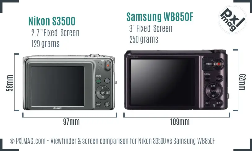 Nikon S3500 vs Samsung WB850F Screen and Viewfinder comparison Nikon S3500 vs Samsung WB850F Screen and Viewfinder comparison