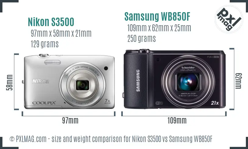 Nikon S3500 vs Samsung WB850F size comparison Nikon S3500 vs Samsung WB850F size comparison