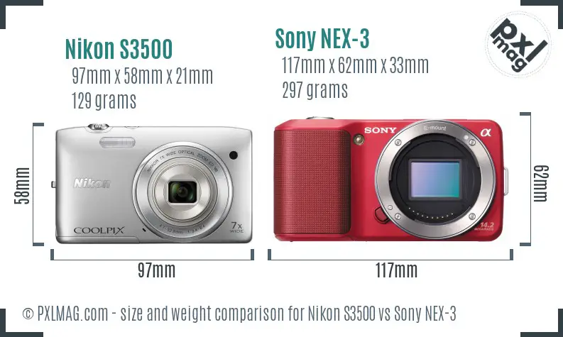 Nikon S3500 vs Sony NEX-3 size comparison