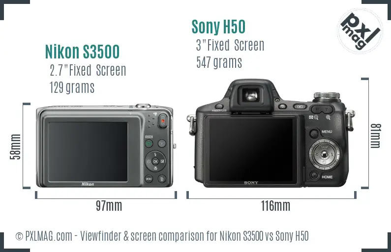 Nikon S3500 vs Sony H50 Screen and Viewfinder comparison
