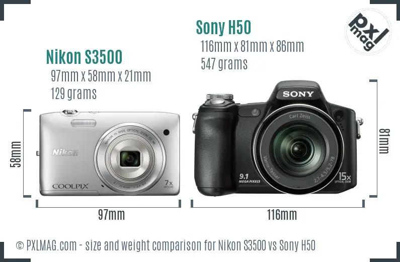 Nikon S3500 vs Sony H50 size comparison