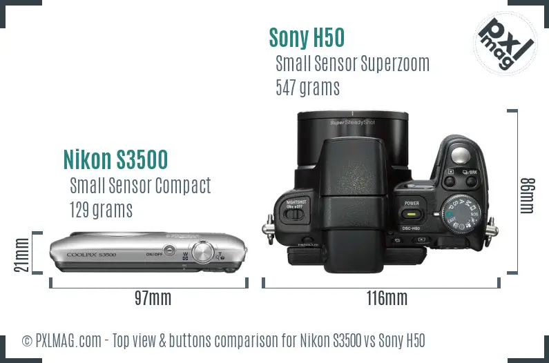 Nikon S3500 vs Sony H50 top view buttons comparison
