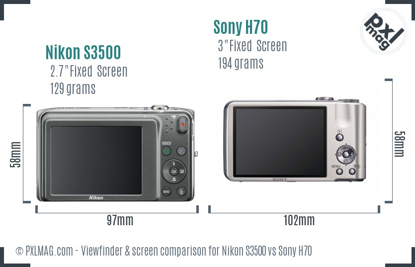 Nikon S3500 vs Sony H70 Screen and Viewfinder comparison