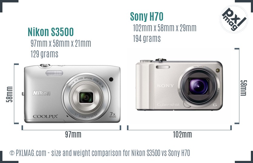 Nikon S3500 vs Sony H70 size comparison