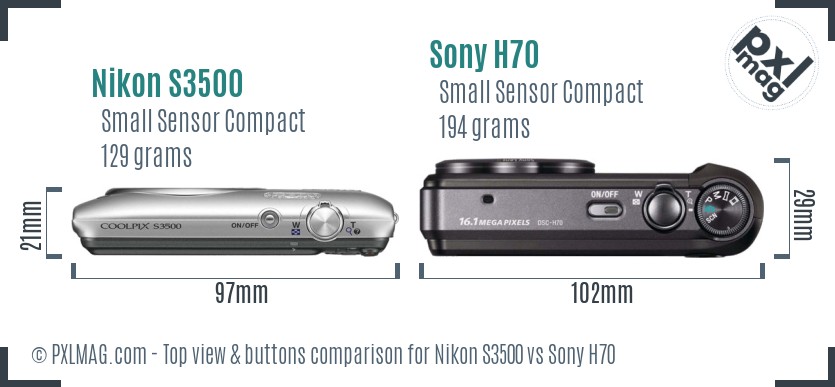 Nikon S3500 vs Sony H70 top view buttons comparison