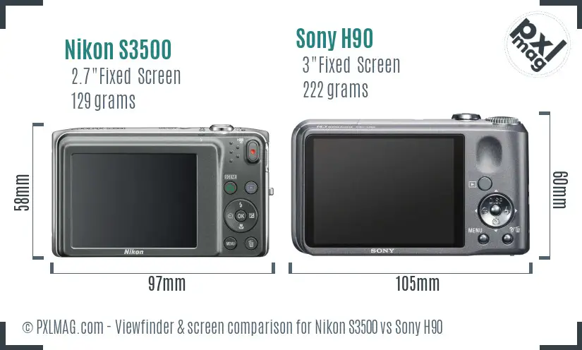 Nikon S3500 vs Sony H90 Screen and Viewfinder comparison