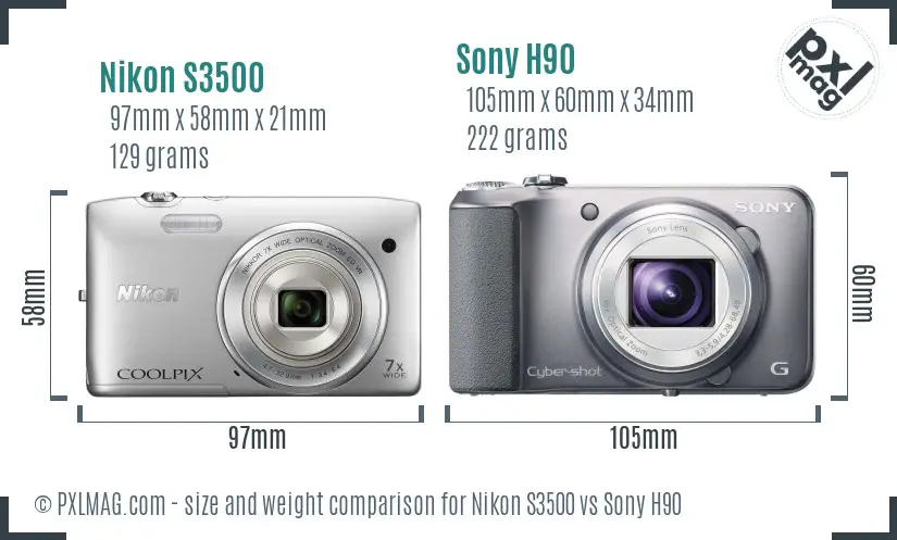 Nikon S3500 vs Sony H90 size comparison