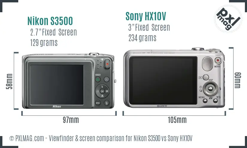Nikon S3500 vs Sony HX10V Screen and Viewfinder comparison