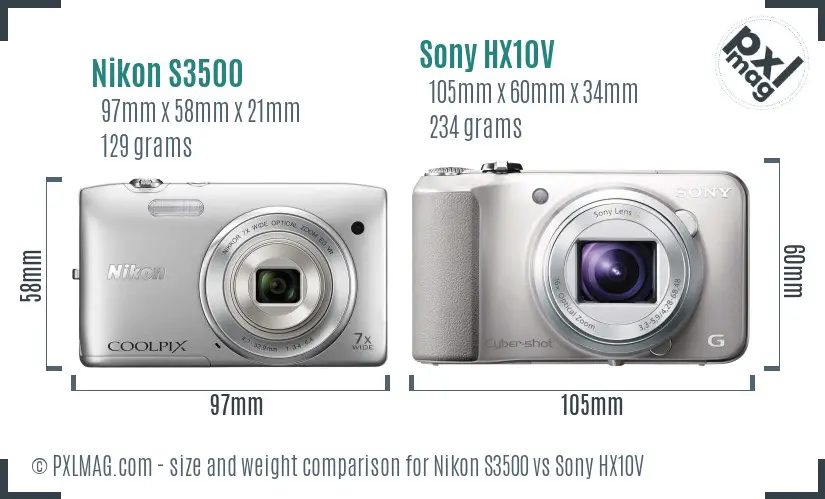 Nikon S3500 vs Sony HX10V size comparison