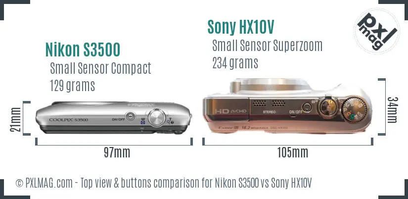 Nikon S3500 vs Sony HX10V top view buttons comparison