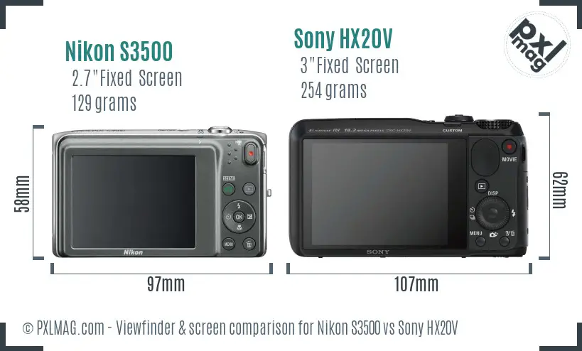 Nikon S3500 vs Sony HX20V Screen and Viewfinder comparison