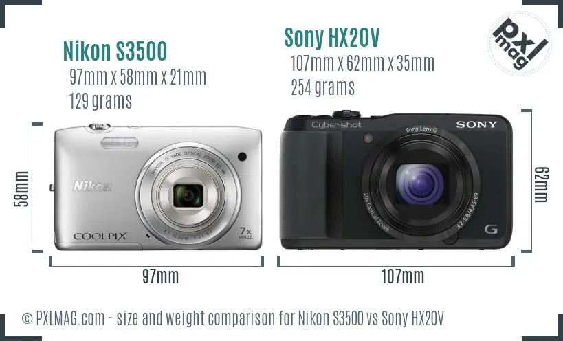 Nikon S3500 vs Sony HX20V size comparison