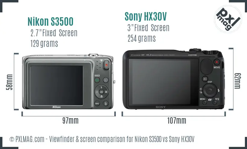 Nikon S3500 vs Sony HX30V Screen and Viewfinder comparison