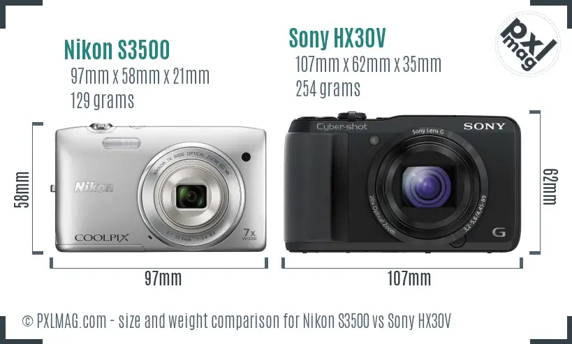 Nikon S3500 vs Sony HX30V size comparison