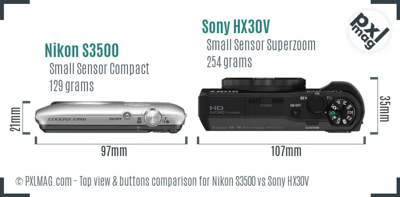Nikon S3500 vs Sony HX30V top view buttons comparison