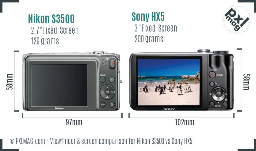 Nikon S3500 vs Sony HX5 Screen and Viewfinder comparison