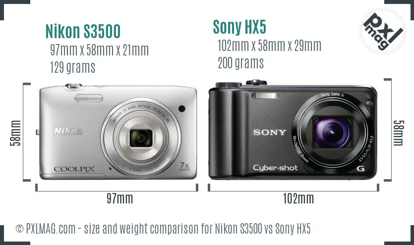 Nikon S3500 vs Sony HX5 size comparison