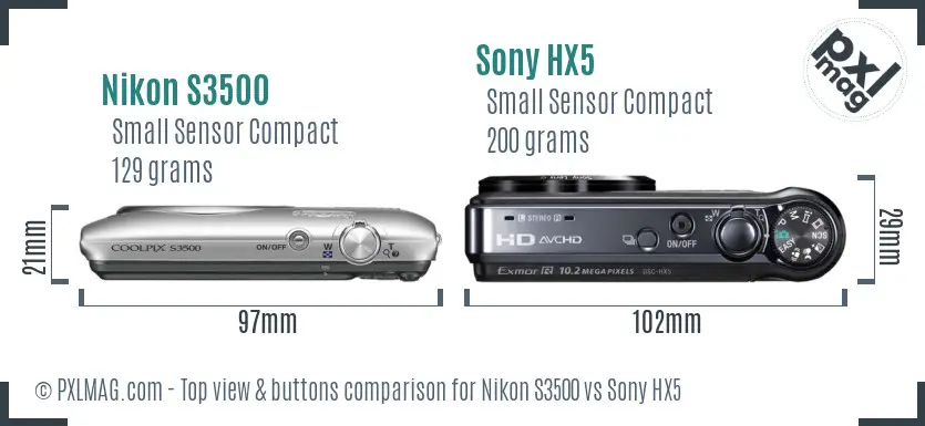 Nikon S3500 vs Sony HX5 top view buttons comparison