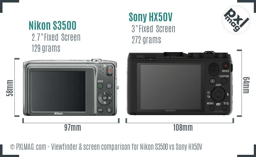 Nikon S3500 vs Sony HX50V Screen and Viewfinder comparison