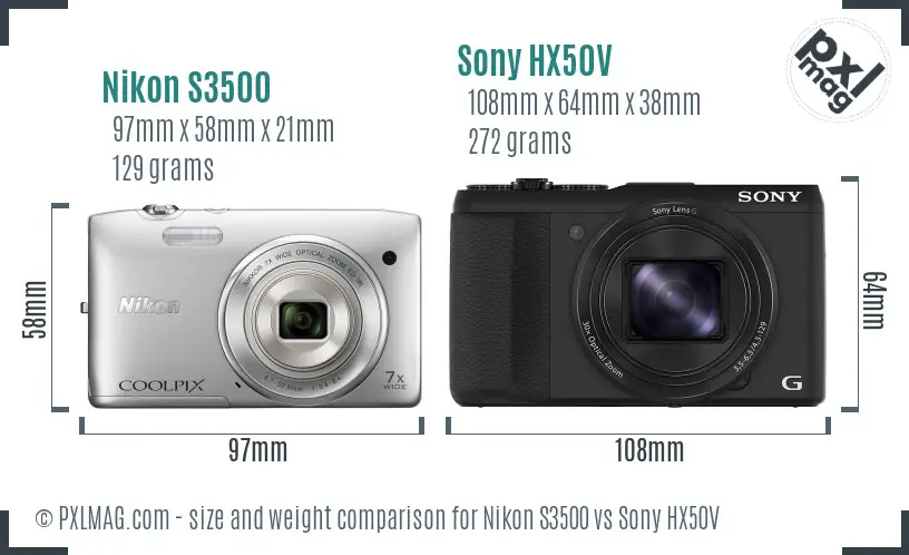 Nikon S3500 vs Sony HX50V size comparison