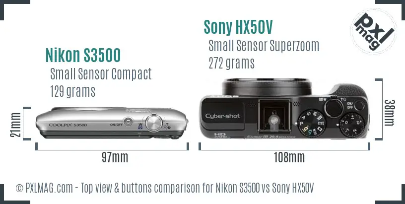 Nikon S3500 vs Sony HX50V top view buttons comparison