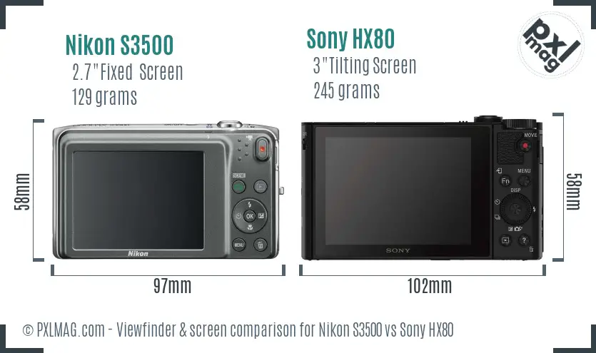 Nikon S3500 vs Sony HX80 Screen and Viewfinder comparison