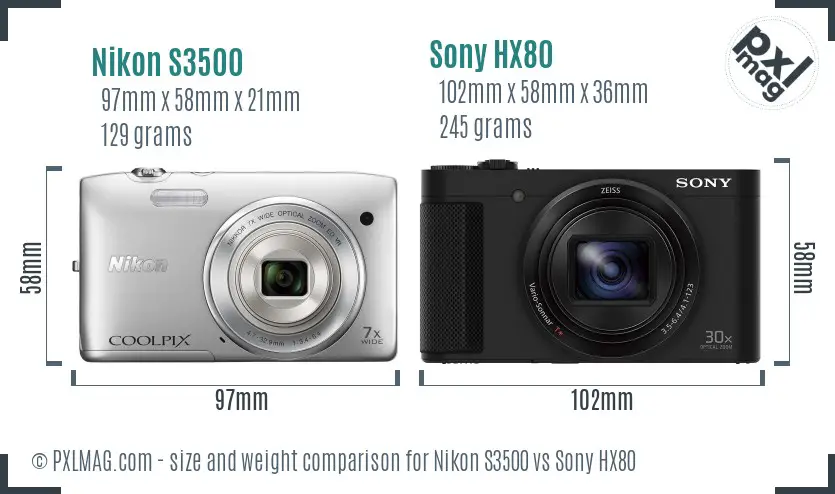 Nikon S3500 vs Sony HX80 size comparison