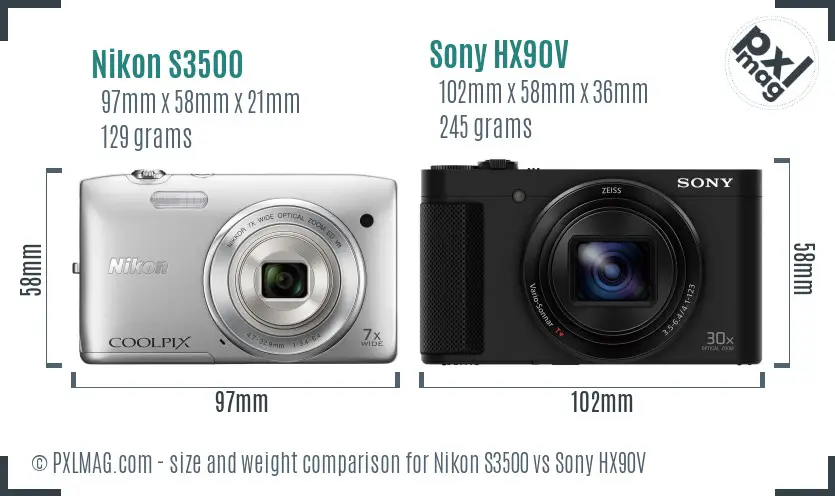 Nikon S3500 vs Sony HX90V size comparison Nikon S3500 vs Sony HX90V size comparison