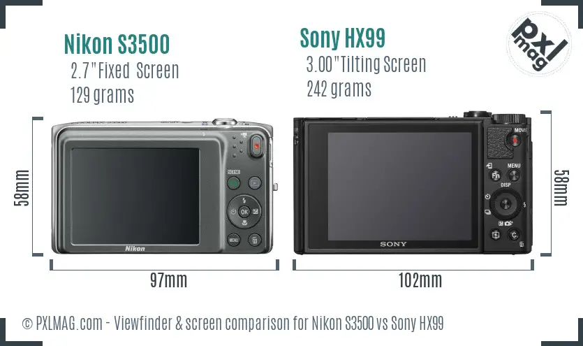 Nikon S3500 vs Sony HX99 Screen and Viewfinder comparison
