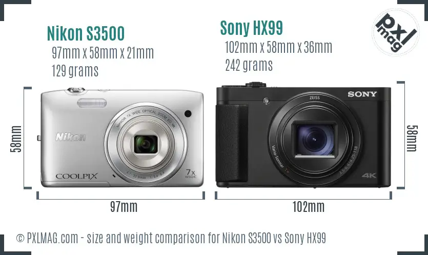 Nikon S3500 vs Sony HX99 size comparison
