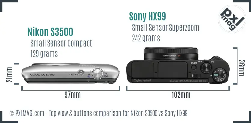 Nikon S3500 vs Sony HX99 top view buttons comparison