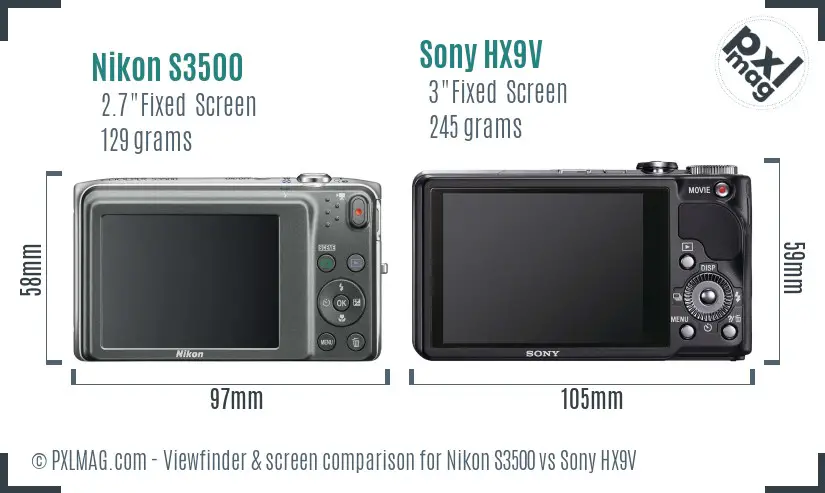 Nikon S3500 vs Sony HX9V Screen and Viewfinder comparison