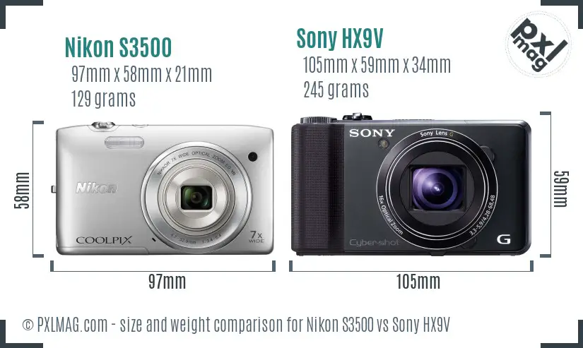 Nikon S3500 vs Sony HX9V size comparison Nikon S3500 vs Sony HX9V size comparison