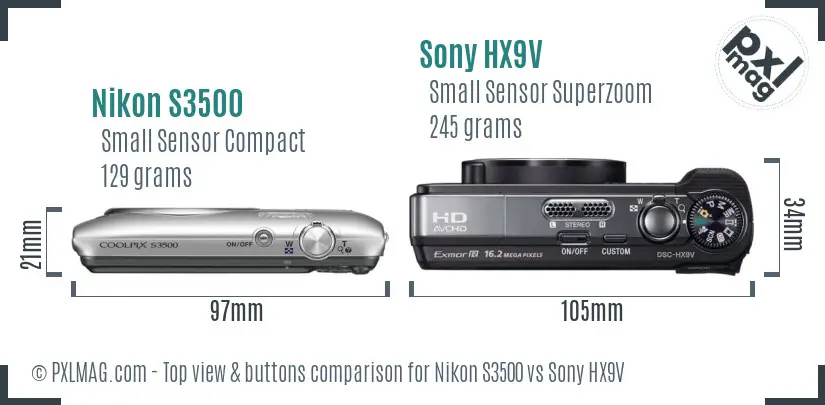 Nikon S3500 vs Sony HX9V top view buttons comparison