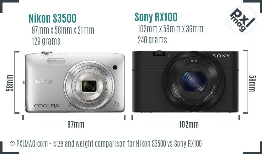 Nikon S3500 vs Sony RX100 size comparison