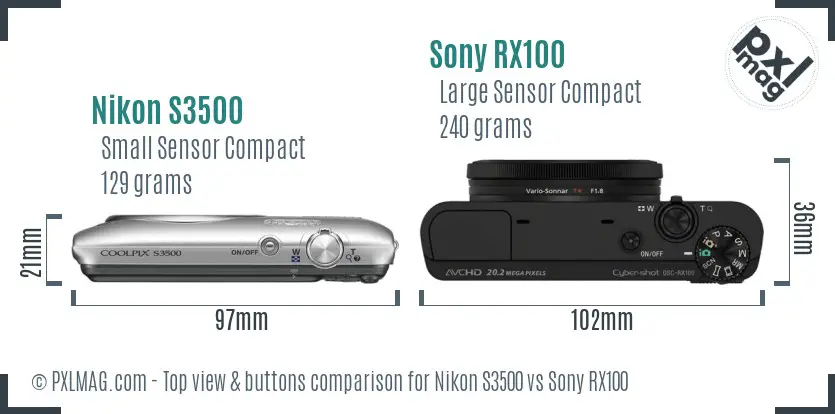 Nikon S3500 vs Sony RX100 top view buttons comparison